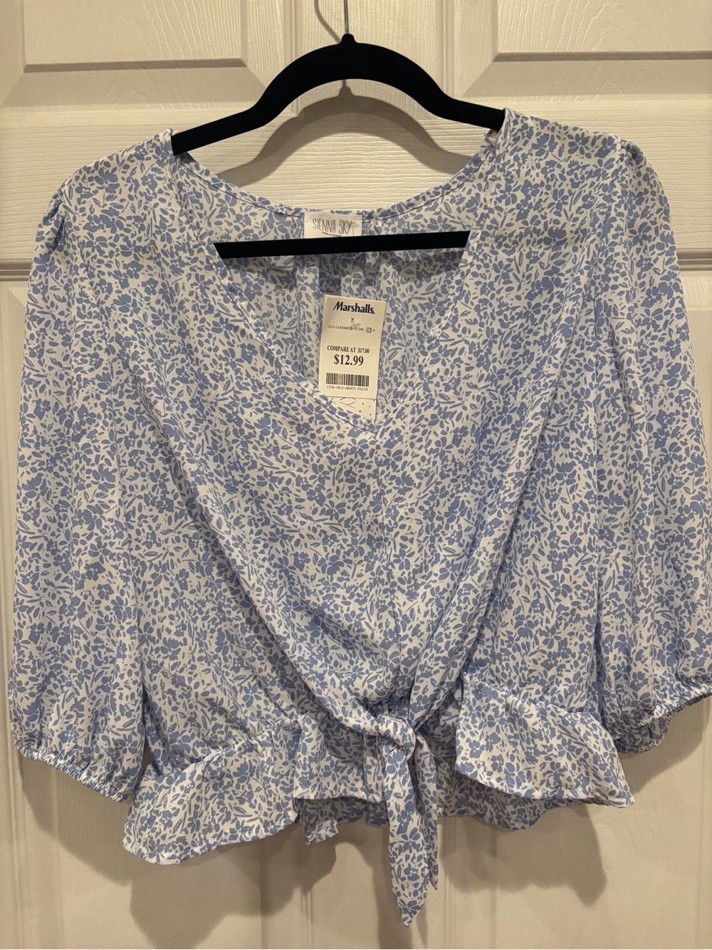Sienna Sky Light Blue Floral Tie-Front Blouse NWT